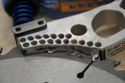 Close-up of metallic Table Saw Brake Cartridge for 10 Inch Blades TSBC Series Compatible With TSBC 10R3 showing locking key.
