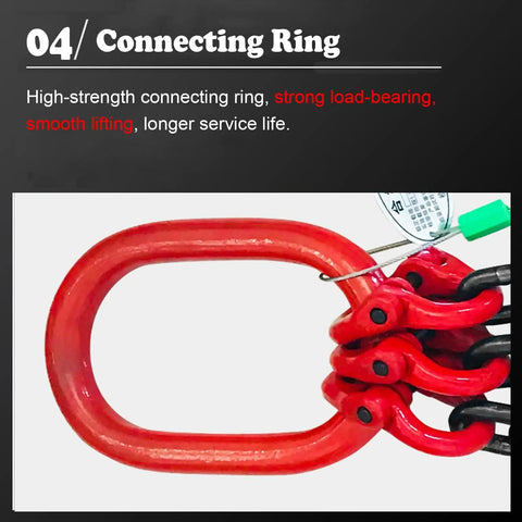 Heavy Duty Workhorse Two Leg Chain Sling With Grade Eight Hooks For Real World Industrial Lifting custom connecting ring detail.