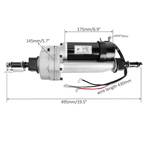 24V 350W Electric Transaxle Motor With 21.7 To 1 Gear Reduction And 19mm Shaft, detailed measurements visible