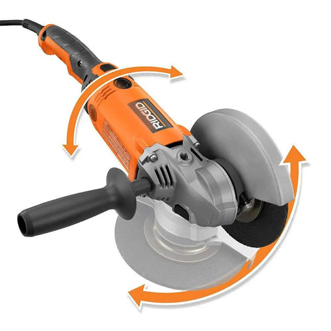 Top Tier 15 Amp Corded 7 Inch Twist Handle Angle Grinder Renewed For Hardcore Metal Cutting And Demolition Jobs, showing tool with orange finish