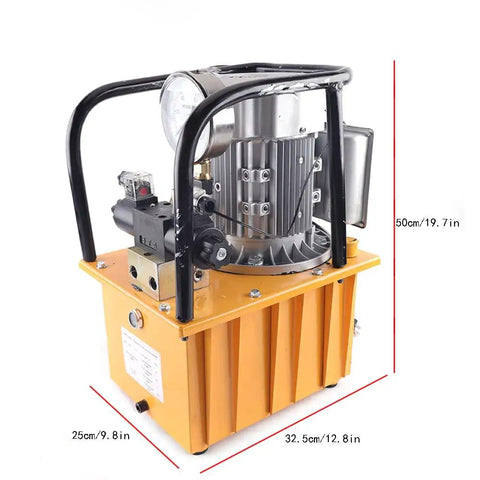 Heavy Duty 750W Electric Hydraulic Pump With Double Acting Design And Pedal Switch Cranking 10000PSI, showing size and gauge.