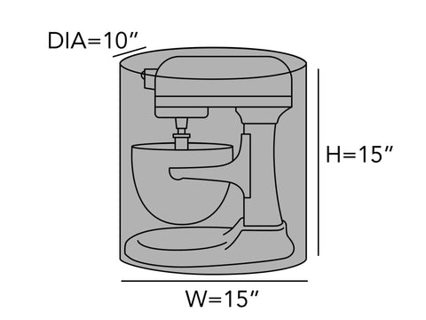 Diagram of Keepsakes Mixer Cover With Dust Protection Stain Resistant And Washable Cream Colored Appliance Cover dimensions.