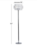 Modern Silver Metal Floor Lamp With Crystal Embellishments, Tall 62 Inch Stand, Acrylic Glass Shade, Contemporary Living Room Lighting
