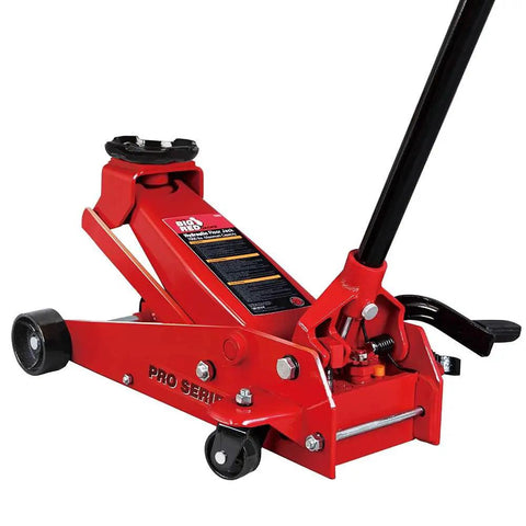Heavy Duty Hydraulic Floor Jack With 7000 Lb Capacity, red steel design, quick lift piston, for daily car repair jobs.