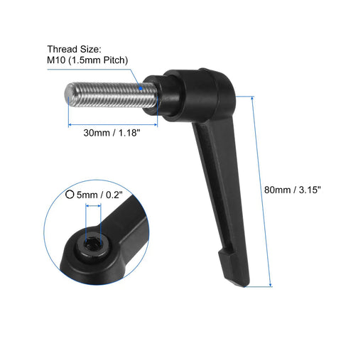 2 Pcs 304 Stainless Steel M10 X 30Mm Quick Release Clamping Lever Handles With Locking Push Button Ratchet Grip Heavy Duty Adjustable Toggle Knob Black No Hassle Setup Built Tough For Weekend Shops showing threaded end and dimensions.
