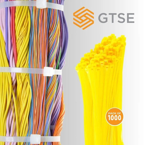 8 Inch Yellow Zip Ties 1000 Pack 50 Lb Strength Nylon Cable Ties UV Resistant Self Locking Tie Wraps for Cables and Bundling