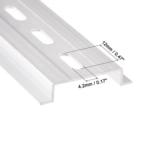 Close-up of slotted aluminum Din Rail Slotted Aluminum Mounting Guide Set, 20 Inch Long, 1.38 Inch Wide, 0.29 Inch High, Silver Tone