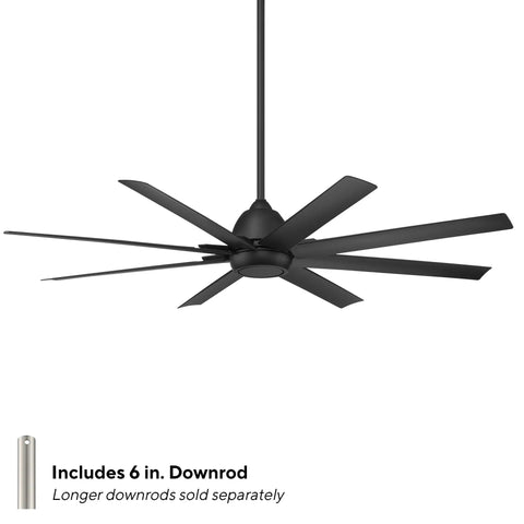 Heavy Duty 66 Inch Outdoor Ceiling Fan With Slick Matte Black Coating, featuring 8 blades and included 6 inch downrod.