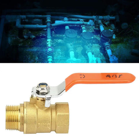 Built Like A Tank 3/4 Inch Brass Ball Valve Plumbing Shut Off High Flow Water Line Fitting Corrosion Resistant Heavy Duty Pipe Connector on a plumbing setup.