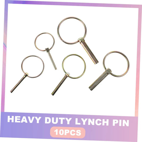 10 Piece Heavy Duty Lynch Pin Set With Spring Loaded Ring Locking Pins For Trailer Hitches And Farm Equipment Industrial Grade Retaining Pins To Secure Attachments On Tractors And UTVs, 10pcs