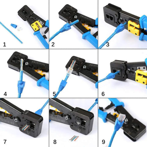 Pro Grade Pass Through RJ45 Crimp Tool For Cat5 Cat5e Cat6 Ethernet Cables, Heavy Duty Crimping Tool For RJ45 And RJ12 Connectors