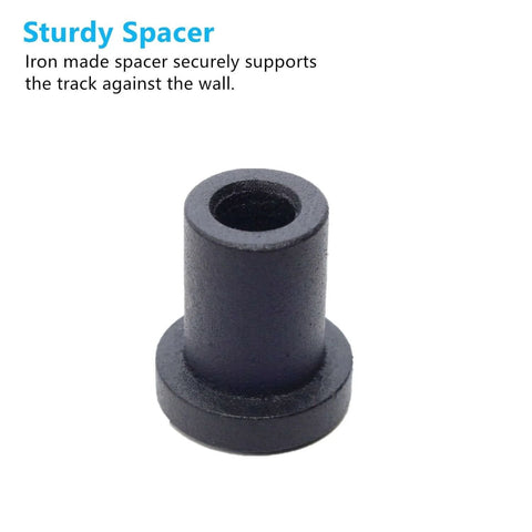 Iron spacer for Rustic Black Sliding Barn Door Hardware Kit supporting track against wall, shown close-up.