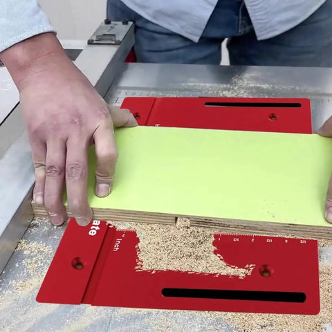 Using Heavy Duty Router Lift Kit And Flip Plate Insert With Smooth Height Tuning For 65 mm Motor Bodies on workshop table.