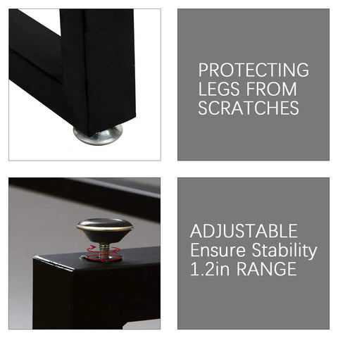 Detailed view of adjustable feet and floor protection on Heavy Duty Metal Table Legs With Adjustable Feet And Floor Protection 28 Inch High 24 Inch Wide Industrial Rustic Desk Or Table Legs Black Set Of 2 Supports Up To 800 Lb.