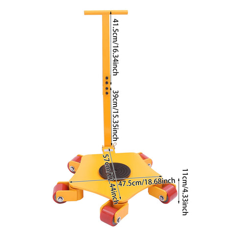 Heavy Duty 4 Ton Machinery Mover Skate Dolly With 5 PU Rollers And Easy Grip Handle, yellow dolly with wheel measurements