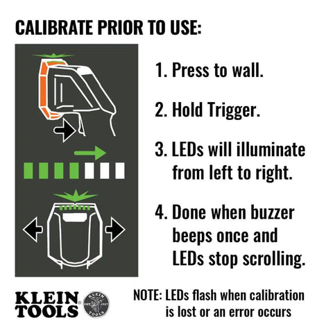 Calibration instructions for Dead On Electronic Stud Finder And Wall Scanner with LED indicators and audio alerts.