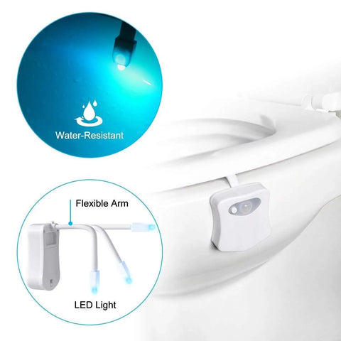 Toilet Night Light Motion Sensor LED Lamp 2 Pack 8 Color Changing Bathroom Nightlight attached to toilet with water-resistant feature