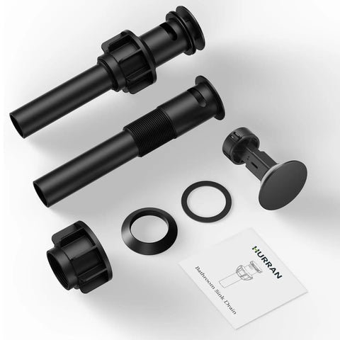 Universal Bathroom Sink Drain With Overflow And Snag Free Hair Catcher Anti Clog Strainer For Vanity Vessel Pedestal Sinks, black components.