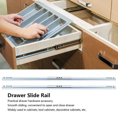 Two Pack Ball Bearing Drawer Slides 450x17mm Heavy Duty Steel Drawer Tracks With Soft Close installed in wooden cabinet