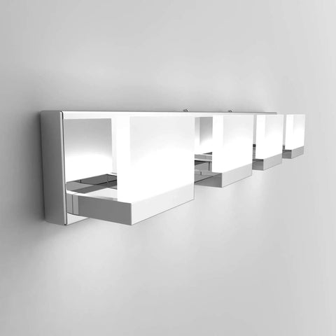 Sleek Four Light LED Vanity Light Chrome Bathroom Fixture With Up And Down Lighting Wall Mount Over Mirror Acrylic Frosted Shade