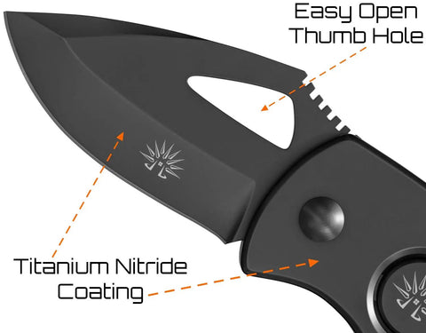 Slick Blackout Pocket Tank Folding Utility Knife Built Tough For Daily Grind Featuring Razor Sharp Japanese AUS8 Steel Blade with Titanium Nitride Coating