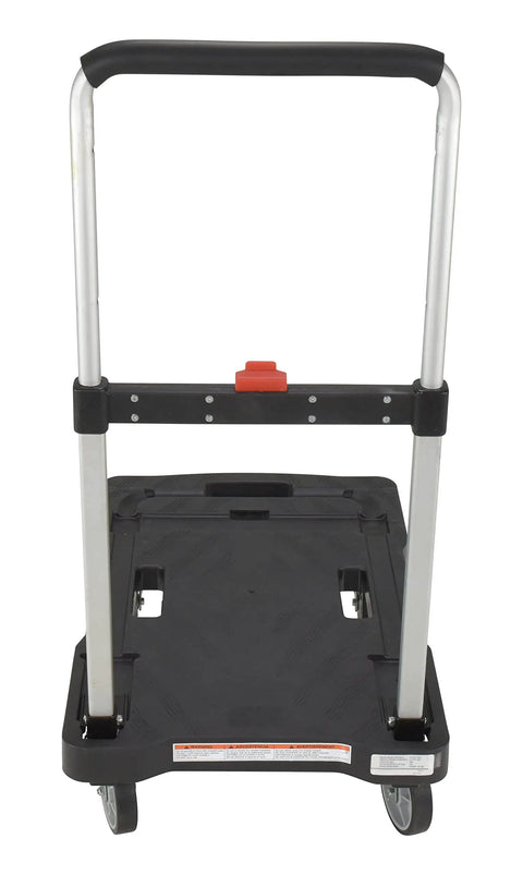 Plastic Fold Flat Cart Workhorse With Three Height Adjustable Handle Cushioned Grip Rubber Deck Non Slip Surface 300 Lb Capacity Black