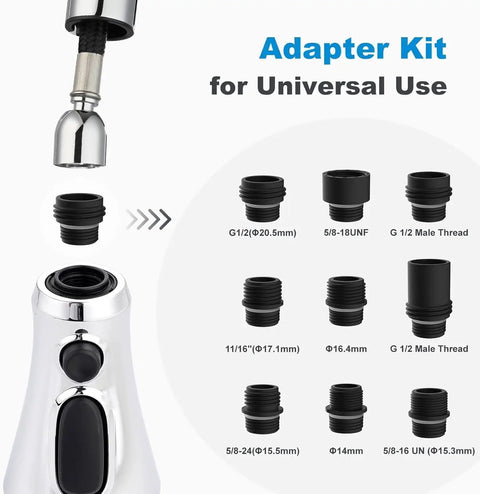Pull Down Kitchen Faucet Spray Head With 3 Modes Stream, Spray, And High Pressure Rinse, Easy Push Button Switch adapters