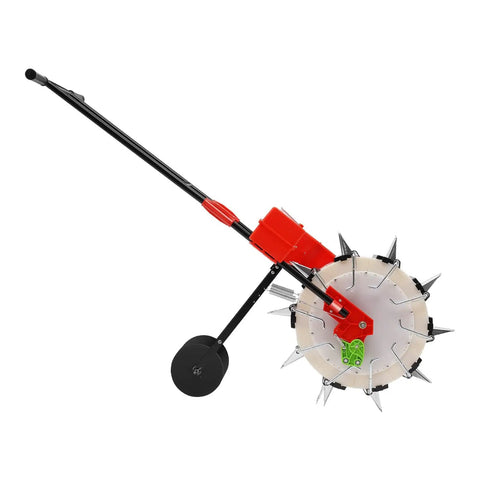 Hand Push Seeder With Equidistant Nozzles For Quantitative Sowing, No-Fuss Walk Behind Garden Planter With 10 Nozzles side view