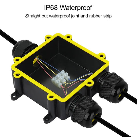 Interior view of IP68 Outdoor Junction Box For Trailers And Outdoor Electrical Installations, 3 Way Enclosure With M25 Cable Glands