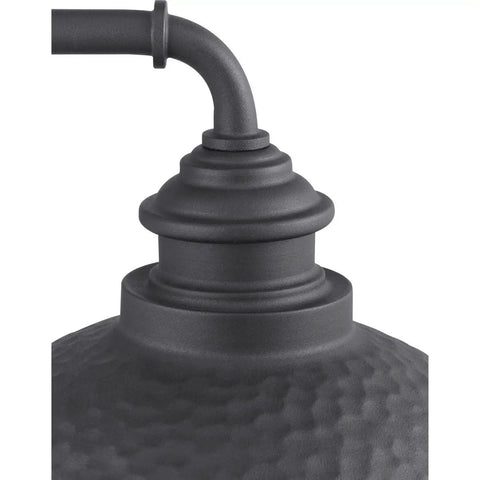 Close-up of Englewood Collection 1 Light Farmhouse Outdoor Wall Lantern in textured black finish, weatherproof exterior light detail.