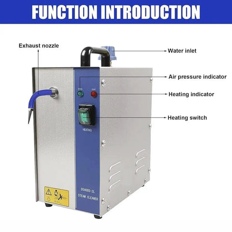 Heavy Duty Pro Grade Jewelry Steam Cleaner Machine for Snap Clean Gems Rings Necklaces with control panel and air pressure indicator.