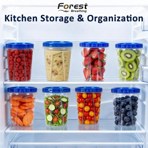 34 Oz Reusable Freezer Safe Food Storage Containers 10 Pack With Twist Top Lids Airtight Meal Prep Containers with fruits in fridge