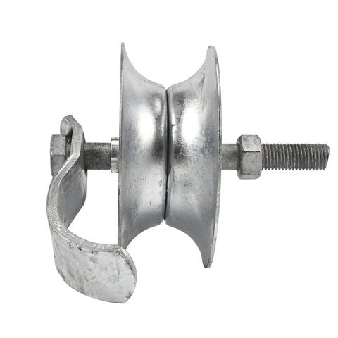 Galvanized steel pipe track roller with dual wheels for 1-5/8 in pipe track and mounting bolt