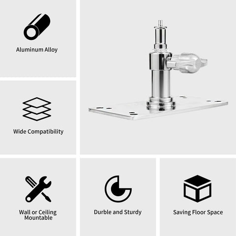 Hella Sturdy Overhead Camera Wall Mount With All Metal Welded Frame showing aluminum alloy mount and 3.34 inch wall plate for secure attachment.