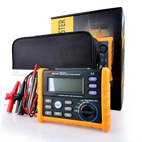 High Voltage Digital Insulation Resistance Tester With DCV And ACV Detection, 1000 Volt Range, 10 G Ohm Range, Large LCD Display