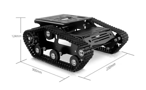 Kickass Smart Robot Tank Chassis Kit Built With Aluminum Alloy And 2WD Motors For Jetson Nano Raspberry Pi Arduino DIY STEM Projects And ROS Research Durable Low Noise Track Base For Serious Learning visible from side with measurements