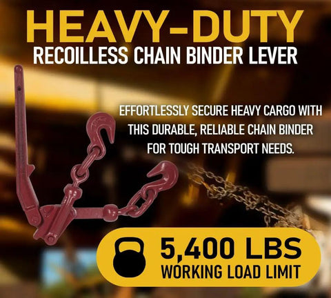 Heavy-duty recoilless chain binder lever with 5,400 lbs working load limit for flatbed haulers.