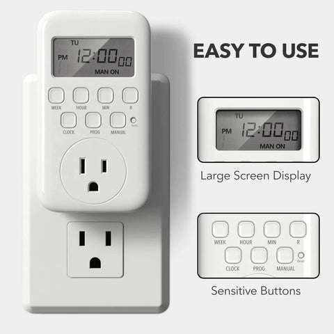 Indoor Digital Timer Outlet With Eight On Off Programs For Lamps And Fans No Brainer Easy Setup Simple Single Outlet