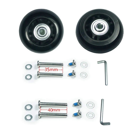 Freshen Your Gear With This Premium 2-Piece Luggage Wheel Replacement Kit Featuring Heavy Duty Inline Roller Design for 90mm wheels.