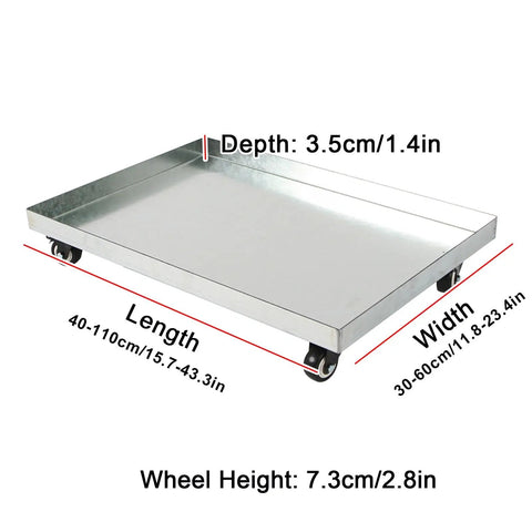 Heavy Duty Stainless Steel Drip Pan With Wheels For Plants And Appliances Oil Drain Pallet And Water Tray compact size