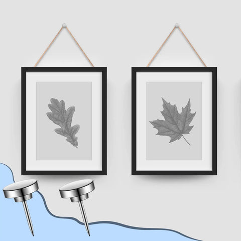 Built Tough Silver Metal Push Pins And Straight Shooting Thumb Tacks For Bulletin Boards Smooth Wall Mounting Heavy Duty Picture Hangers Compact Go To Office Supplies 30 Piece Set holding framed leaf art.