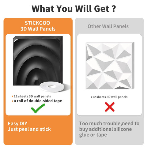 Comparison of Black Semicircle 3D Wall Panels With Peel And Stick Tape For DIY Interior Wall Decor with other panels; roll included.