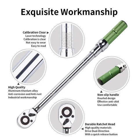 1/2-Inch Drive Click Torque Wrench Set Dual Direction Adjustable High Precision Wrench With Buckle steel handle detail