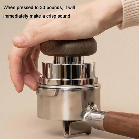 Kickass Espresso Tamper Set 58mm WDT Tool showing wooden handle and spring-loaded design for precise espresso tamping.