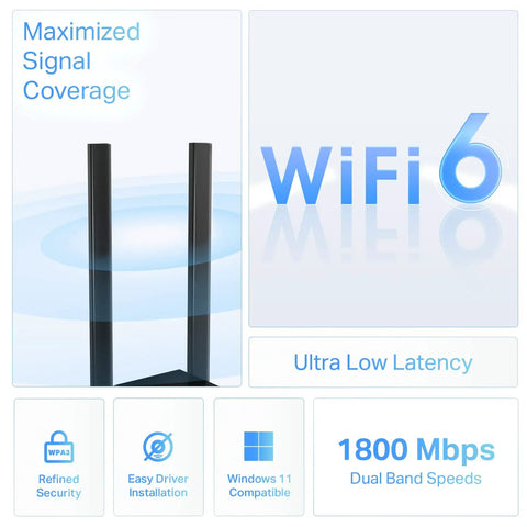 WiFi 6 USB Adapter For Desktop PC Archer TX20U Plus AX1800 Dual Band with Maximized Signal Coverage and WPA3 Security
