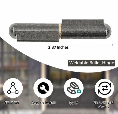 Heavy Duty Weld On Bullet Hinge For Gates And Machinery Tough As Nails Steel Construction With Smooth Brass Bushings And Optional Grease Zerks, 2.37 inches long, close-up view of a solid weldable hinge.