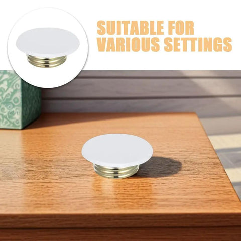 Four Piece White Ceiling Fire Sprinkler Protector Covers With Slick Decorative Trim Rings And Concealed Escutcheon Plates For Indoor Use That Provide Straight Up Protection And No Sweat Setup on wooden surface.