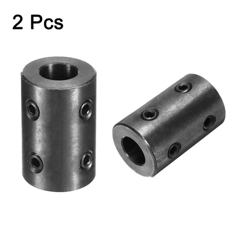 Two Beefy Rigid Shaft Coupling Sets, 5/8 Inch Bore to 1-1/4 Inch OD, 2 Inch Long, Black Oxide Steel with 4 Set Screws