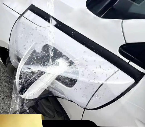Weatherproof Magnetic EV Charger Port Cover For Ford F150 Lightning Steel Body Compatible Heavy Duty charging plug protector in use under rain.