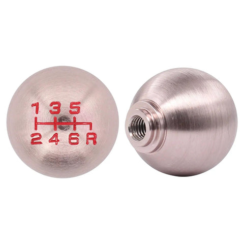 Aluminum Round Ball 6 Speed Shift Knob With M10x1.5 Thread Adapter For Honda Civic S2000 Type R RSX FA5 FG2 FB6 FD2 JDM Manual Transmission Shifter Lever Upgrade Silver showing engraving and threading detail